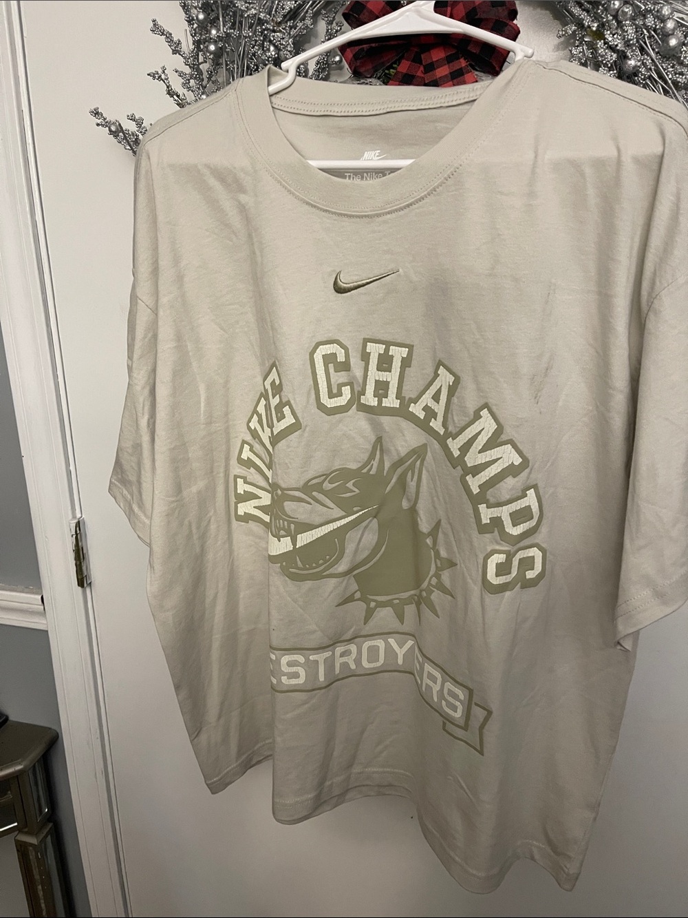 Nike Beige Graphic 'Nike Champs' Crew Tee